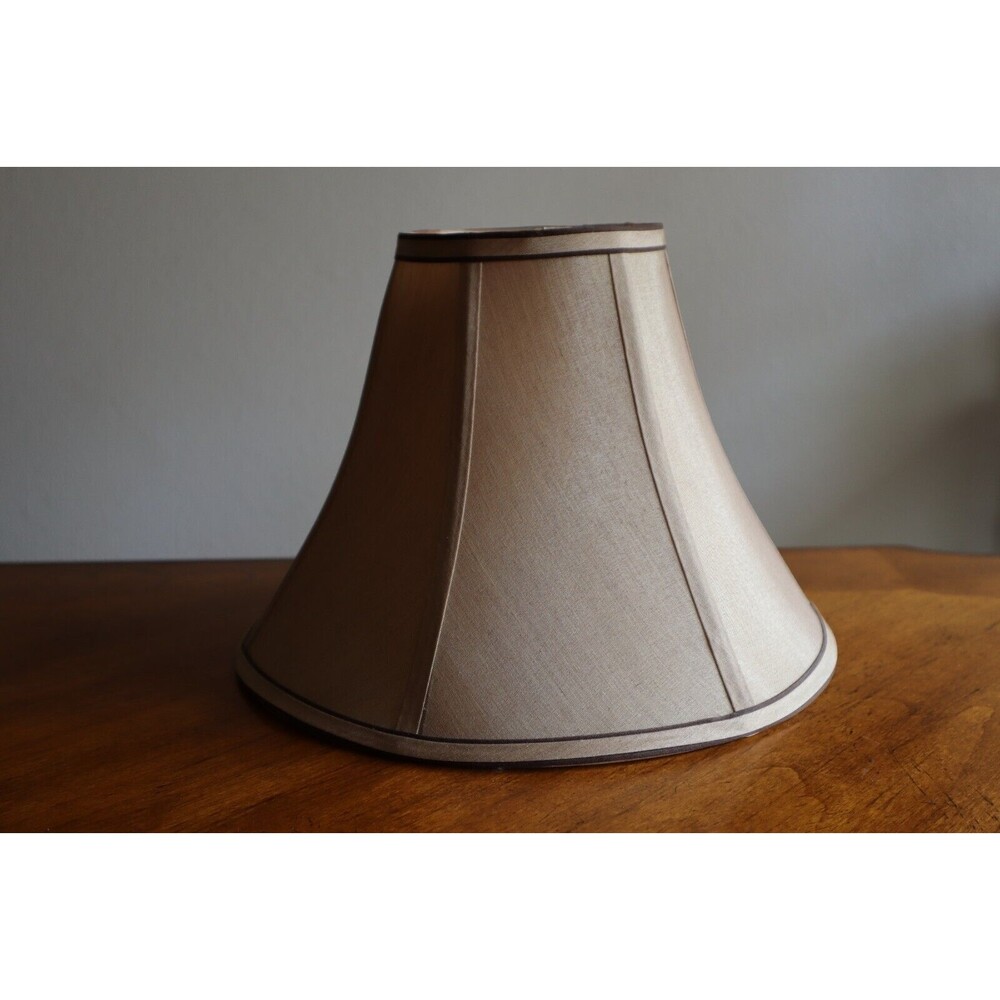 Vintage Tan Silky Fabric Lampshade 8.5" Tall Round Bell Shape 6 Panels